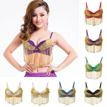 

Women's Shiny Sequins Belly Rave Dance Bra Top DJ Disco Nightclub Costume