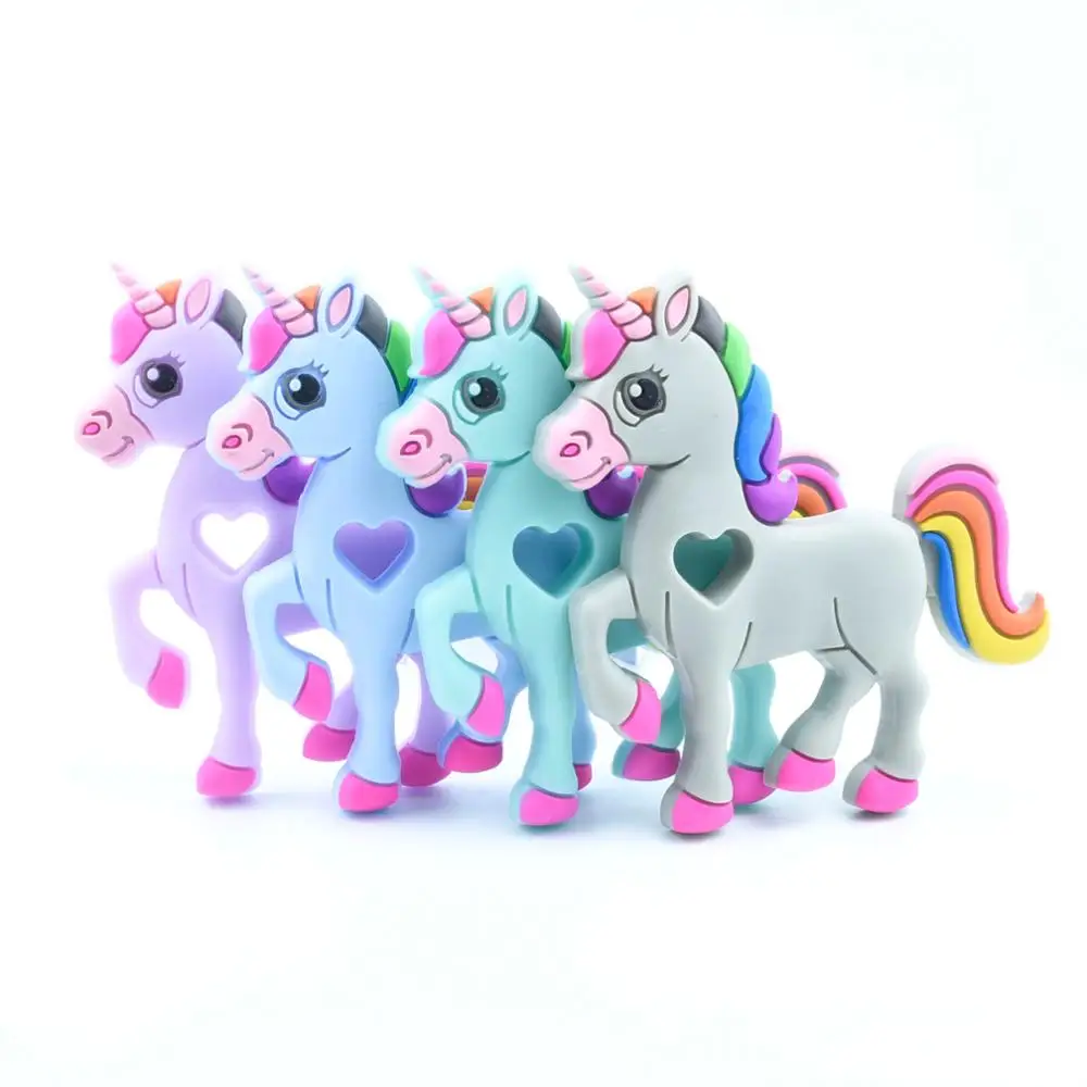 Unicorn Horse 10 шт животное Пингвин из силикона прорезыватель для зубов пищевые Детские принадлежности для кормления Прорезыватель для зубов игрушечные брелоки Ожерелье Подвеска детский Прорезыватель - Цвет: Unicorn Horse
