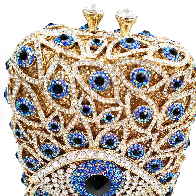 New women evening party big evil eye diamonds luxury clutches vintage pattern crystal phone bag Bridal wedding party purses