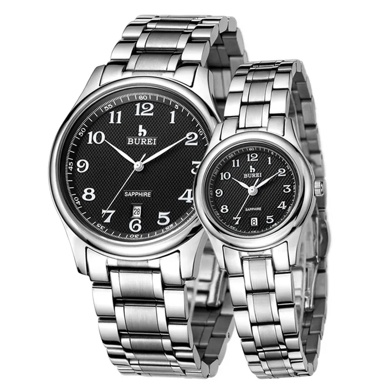BUREI 3008 швейцарские часы мужские роскошные мужские нарядные часы с арабскими цифрами черный аналоговый диск браслет из нержавеющей стали