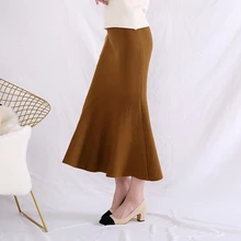 Женская юбка с эластичной резинкой; сезон осень-зима; НОВАЯ Трикотажная юбка из кашемира; Длинная юбка-годе