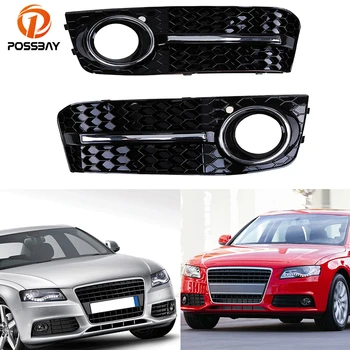 

POSSBAY Front Bumper Lower Grills for Audi A4/B8 2007 2008 2009 2010 2011 Pre-facelift Gloss Black Fog Light Cover Decoraiton