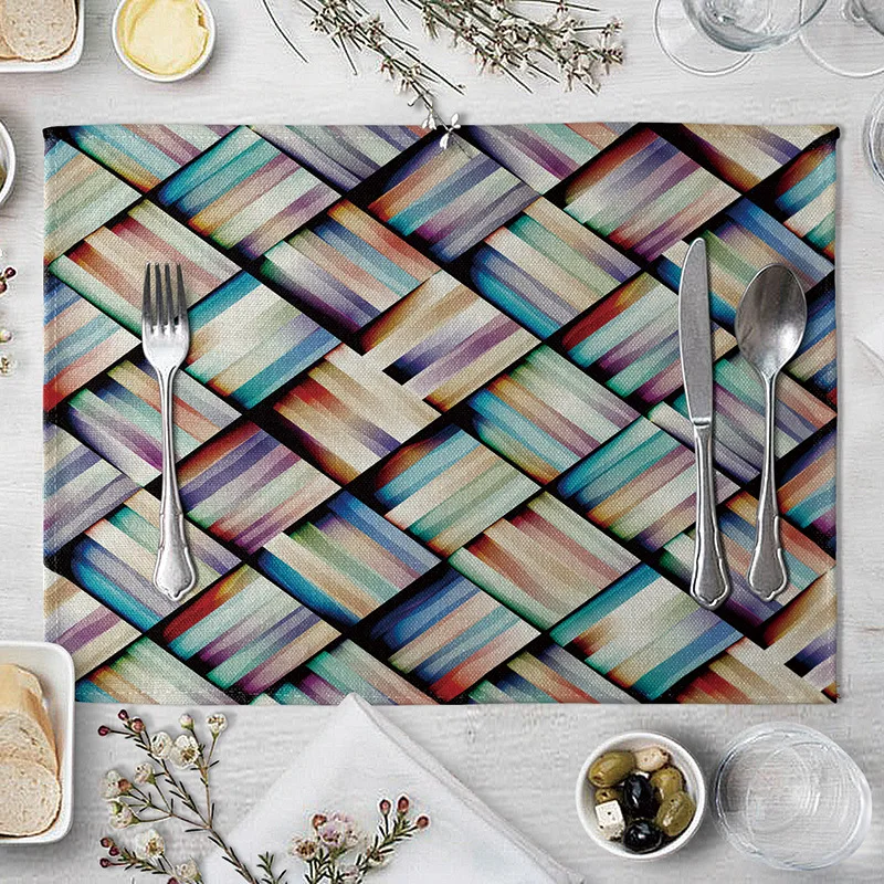 4 Colorful Geometric Lattice Placemat Fabric Coaster Table Decoration Mat Kitchen Manteles individuales Onderzetter - Цвет: 4