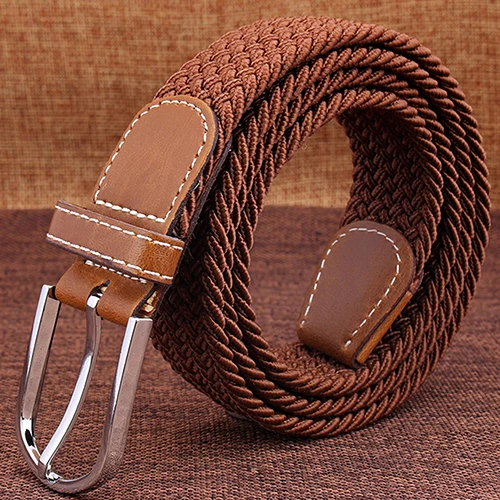 Men's Women's Canvas Plain Webbing Metal Buckle Woven Stretch Waist Belt Strap Elastic stretch woven belt