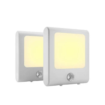

2pcs LED Sensor Night Light Magnetic Human Induction Infrared Wall Lamp Cabinet Stairs Light EU Plug Warm White Nightlight