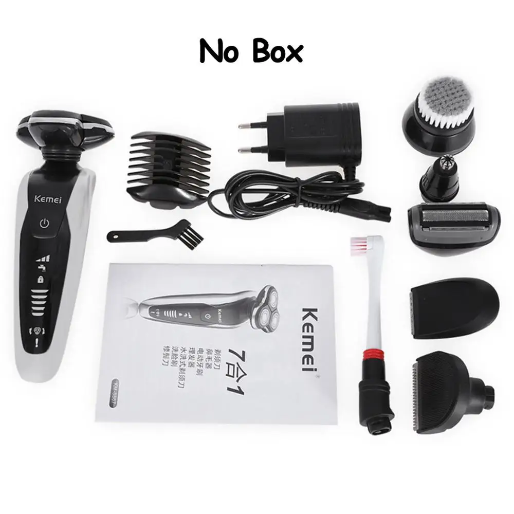 without box Kemei KM-8867, 7 в 1, Мужская 3D электробритва, многофункциональный триммер для бороды, перезаряжаемая Бритва для мужчин, станок для бритья, зубная щетка - Цвет: without box