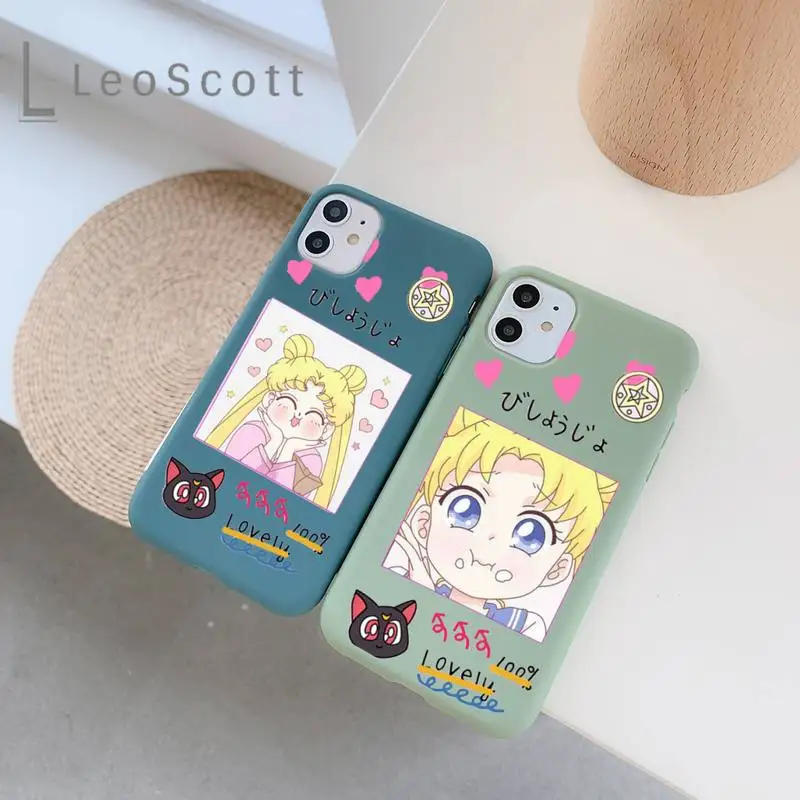 

Cute Japanese Anime Sailor Moon Phone Case Candy Color for iPhone 11 12 mini pro XS MAX 8 7 6 6S Plus X 5S SE 2020 XR