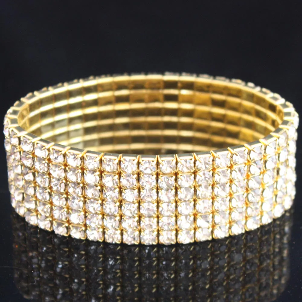 1-8 строк роскошные свадебные браслеты для женщин Кристалл Стразы стрейч браслет прозрачный браслет эластичный Свадебные ювелирные изделия - Окраска металла: 15