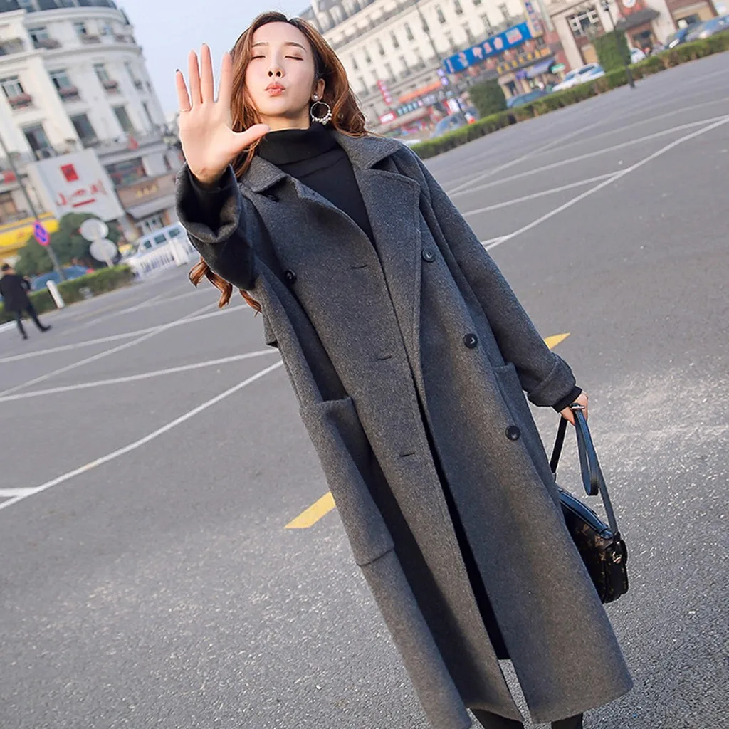 Chaqueta mujer, зимнее пальто для женщин, для работы, одноцветное, винтажное, зимнее, для офиса, с длинным рукавом, на пуговицах, шерстяная куртка, пальто, abrigos mujer invierno