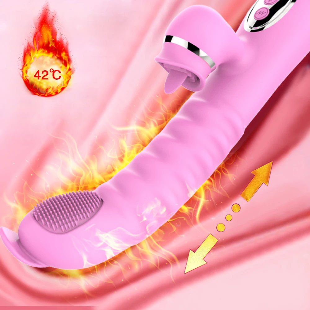 10 frequency Pulse Telescopic Heating Dildo Vibrator Tongue Licking Vagina G Spot Massage Clitoris | Красота и здоровье