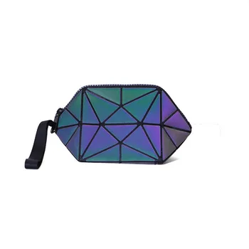 

2019 Women Cosmetic Bag Geometric Luminous Makeup Bag Cosmetics Purse Folding Toiletry Beauty Case Travel Make Up Bag
