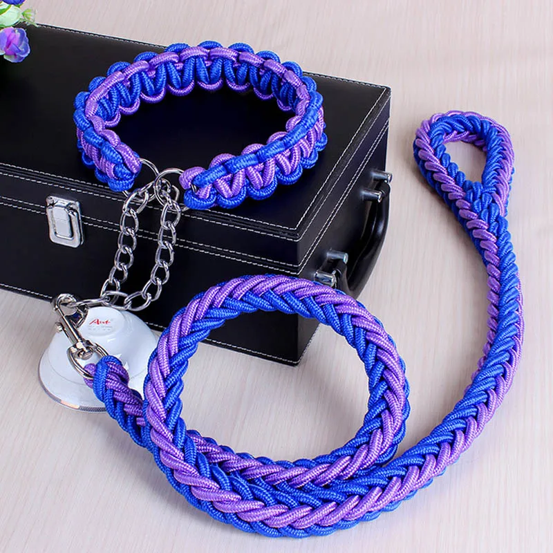 Large Dog Leash Big Dog Chain Leash Supplies Pet Collars Chest Strap Dog Collar Rope Golden Retriever Labrador Durable Leash 30 - Color: 9