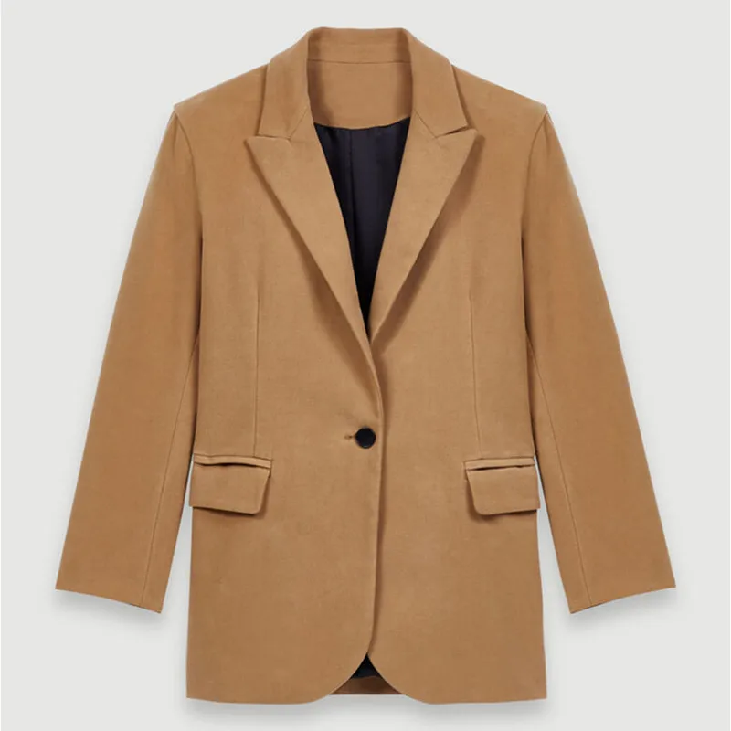 

2020 New Single Button Solid Color Blazer Women Simple Jacket Spring Autumn Outerwear Top
