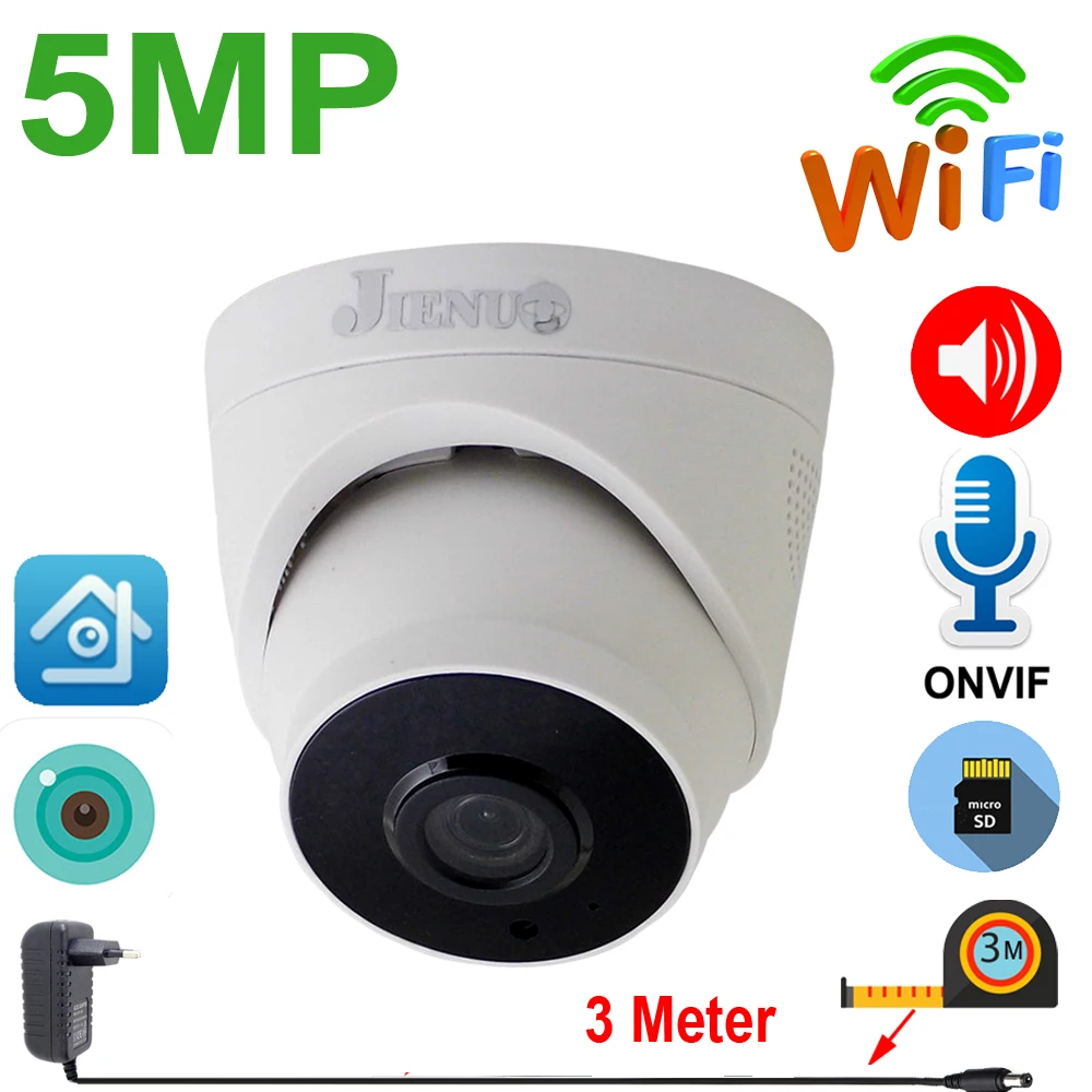 

JIENUO 64G 5MP IP Camera Wireless Two-Way Audio ICSee Cctv Security Surveillance Infrared Night Wifi Dome Home Cam Onvif XMeye