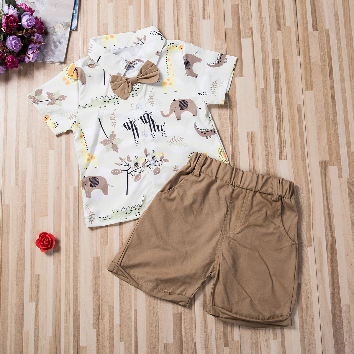 Модная одежда для маленьких мальчиков рубашка с принтом животных комплект из топа и коротких штанов, Одежда для новорожденных мальчиков комплект праздничной одежды для мальчиков