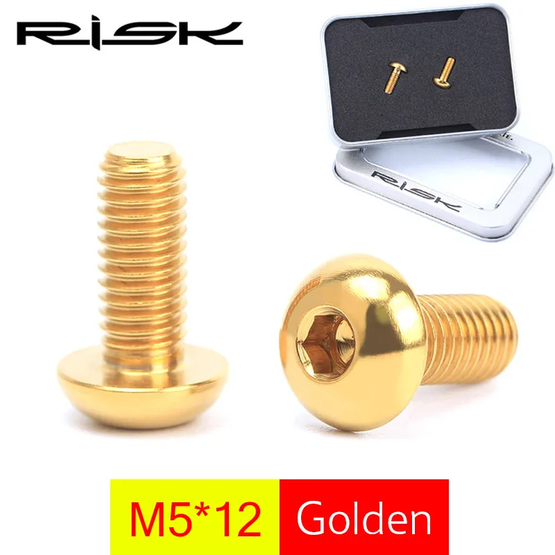 Risk M5x12mm велосипедный держатель для бутылки с водой фиксированные болты с прокладкой MTB горный велосипед титановый насос винты Сверхлегкий мягкий конус - Цвет: goledn