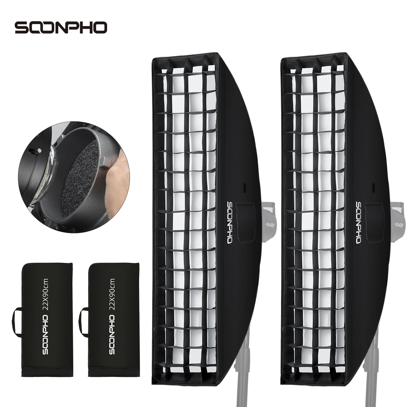 2PCS SOONPHO Rectangular Softbox 22*90cm 9"x Grid