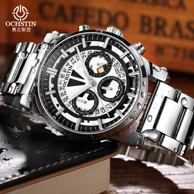 

Ochstin Men's Multi-functional 6-Pin Table Steel Belt Cool Fashion Hollow out Night Light Waterproof Watch