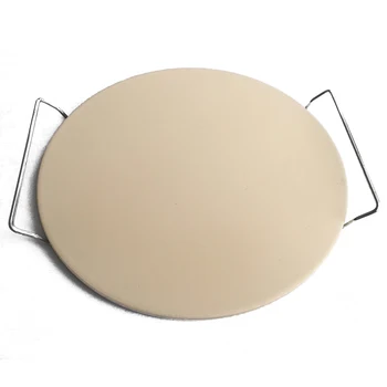 

9/11/12/13/15'' Pizza Stone Board with Steel Handle Round Fire-resistant Ceramic Insulation Plate Pizza Pan 9 Inch Pizza Stone