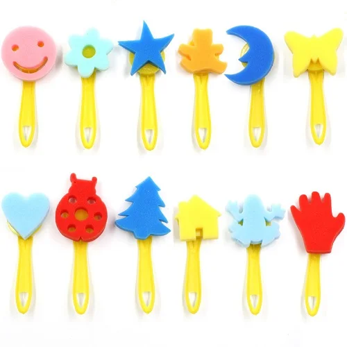 nature 12pcs Губки для рисования, кисти, детские наборы для рисования, раннее обучение, игрушки для рисования, для рукоделия - Color: nature 12pcs