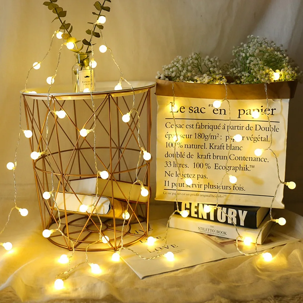 5 м Рождественская гирлянда круглый шар занавес Подвесная лампа Свадебная вечеринка греющие светодиодные огни 50 светодиодный струнный свет Рождественская лампа