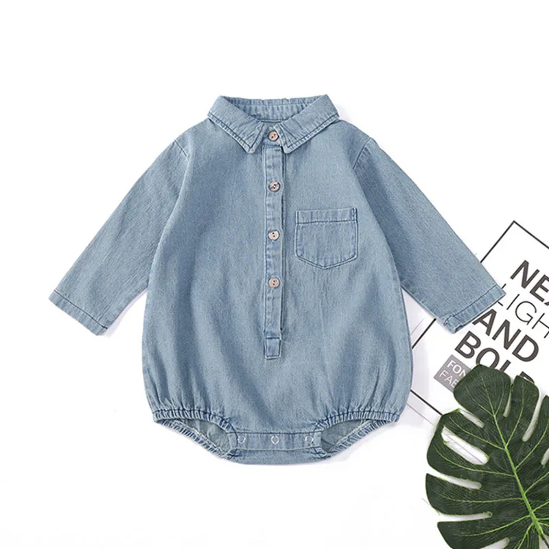 

2019 Summer Newborn Infant Baby Thin Cowboy Rompers Long Sleeve Jumpsuit 0-3 Years Old Jumpsuit Baby Boy Girl Romper