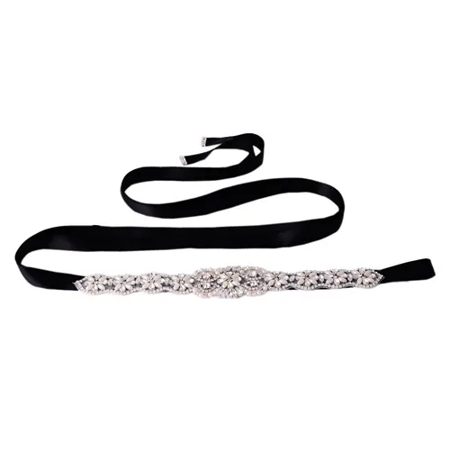 Trendy Belts Rhinestones Pearls Gold Wedding Belts Wedding Sashes Bridal Belt Sashes Wedding Accessories For Women Girl - Цвет: Black
