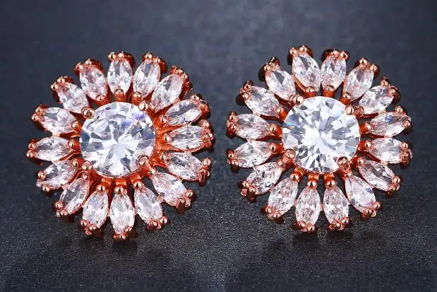 rose gold Emmaya в форме подсолнечника мода Бохо сплав серебро три цвета серьги для женщин девочек милый цветок кристалл - Окраска металла: rose gold
