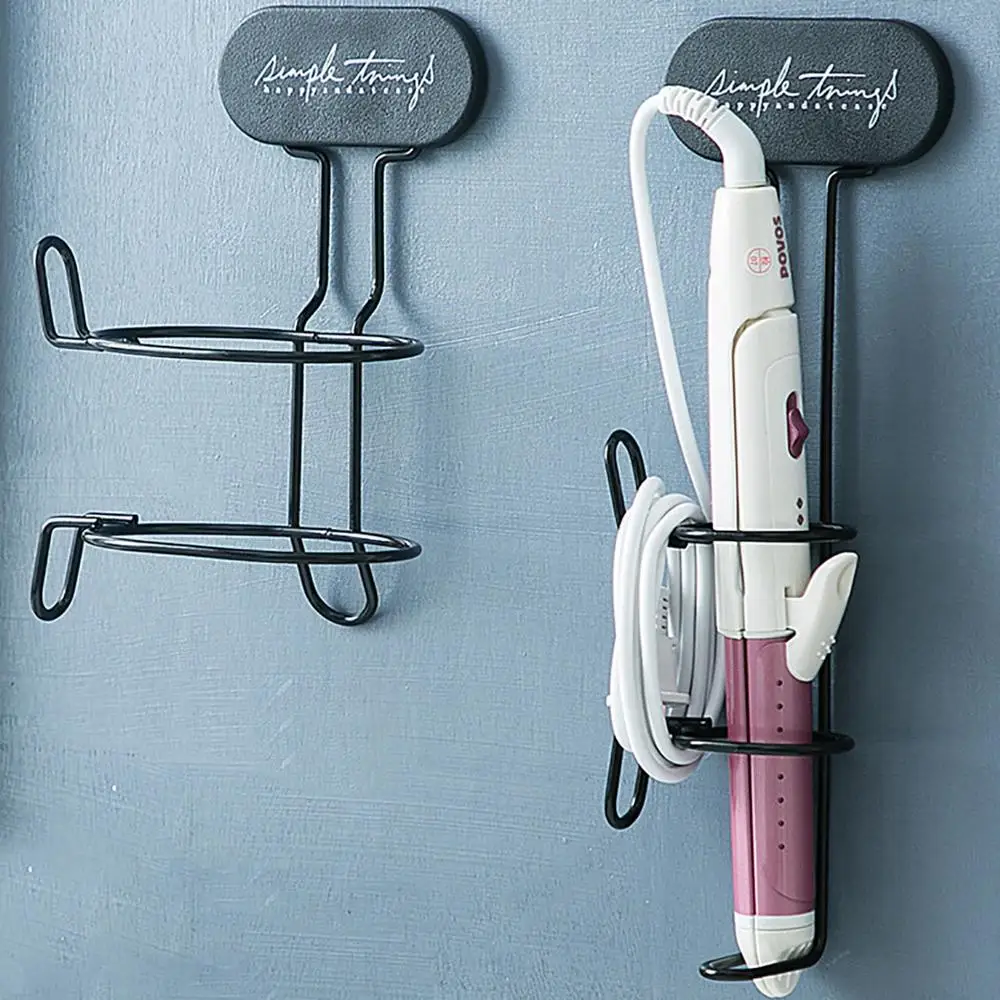 Curling Iron Wall Mount Hair Dryer Holder Hair Straightener Rack Metal Simple Blow Dryer Storage