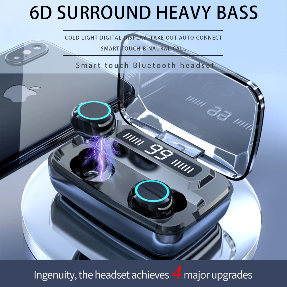 

TWS M11 Hifi Bluetooth 5.0 In Ear Earphones 6D Stereo Surround Heavy Bass True Wireless Earbuds IPX7 Waterproof Touch Headset