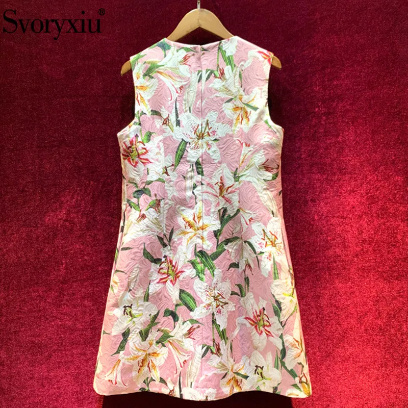 Preise Svoryxiu Neue Runway Herbst Winter Party A Line Mini Kleid frauen Diamant Perlen lilie Blume Drucken Jacquard Ärmelloses Kleid