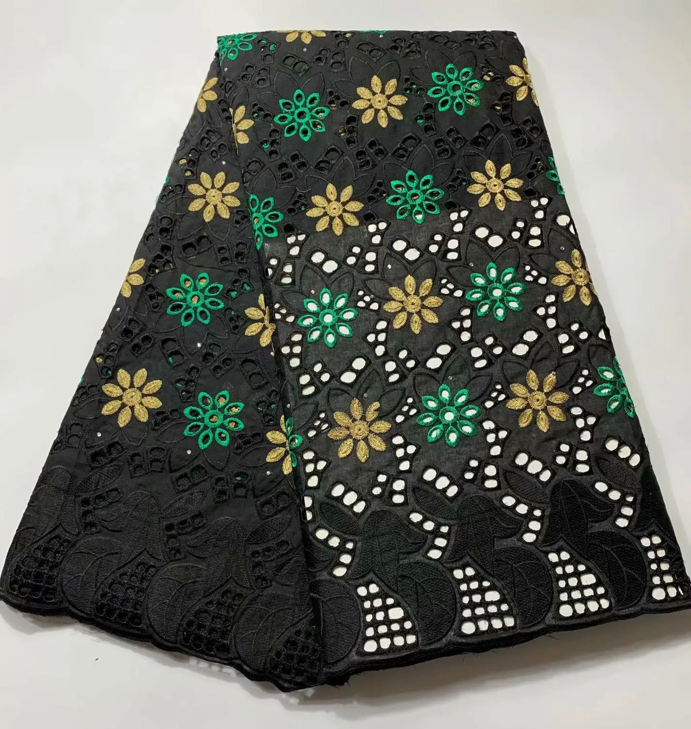 Черная кружевная ткань, мягкая швейцарская вуаль, кружево в швейцарском стиле, высокое качество, хлопок, ткань из Дубая, африканская ткань Анкара, 5 ярдов/партия