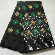 Черная кружевная ткань, мягкая швейцарская вуаль, кружево в швейцарском стиле, высокое качество, хлопок, ткань из Дубая, африканская ткань Анкара, 5 ярдов/партия