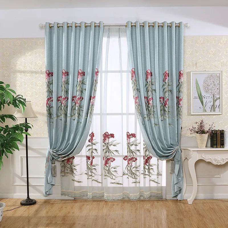 

Linen Embroidery Shading Curtains for Living Dining Room Bedroom.