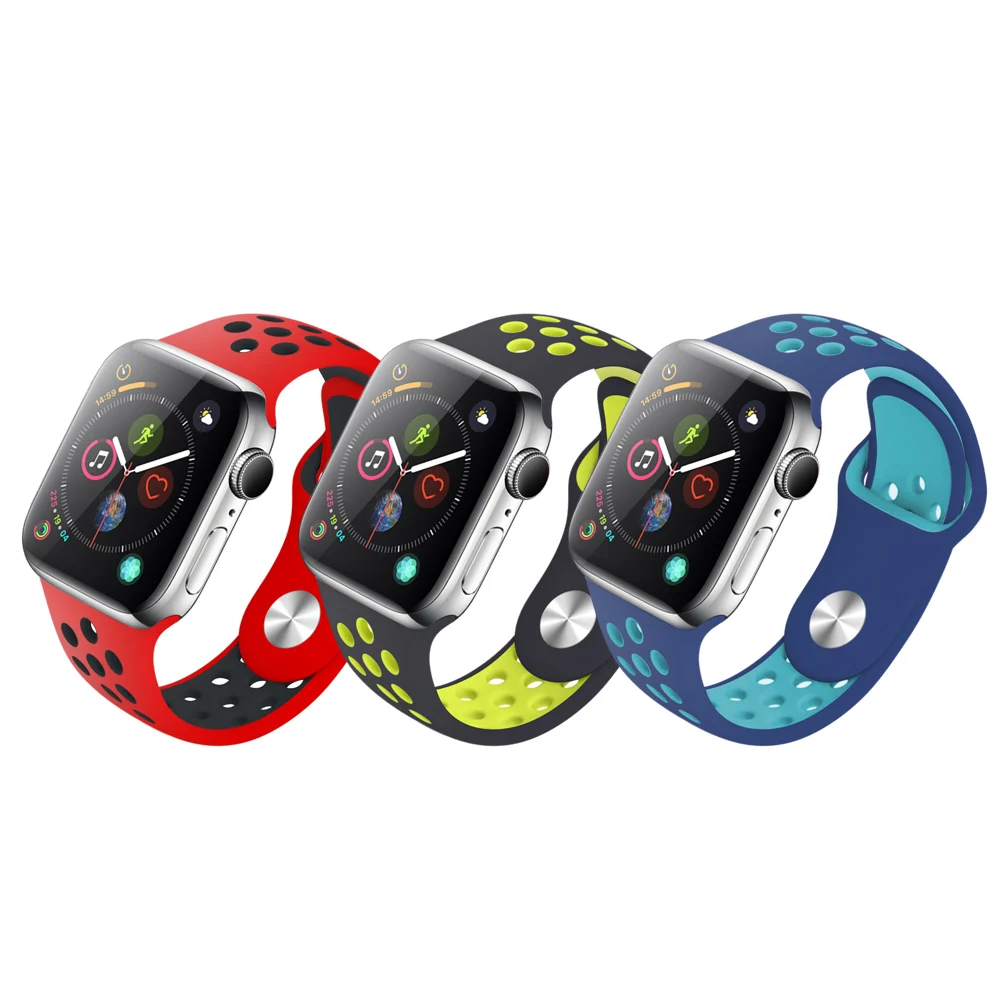 Дышащий силиконовый спортивный ремешок для Apple Watch 4, 5, ремешок 44 мм, 40 мм, резиновый ремешок для Iwatch 3, 2, 1, 38 мм, 42 мм, аксессуары