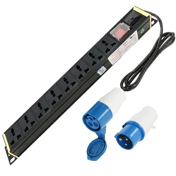 

16A/32A Industrial Waterproof Plug Socket 19 Inch PDU Power Strip 8AC Universal Socket Overload protection double break switch