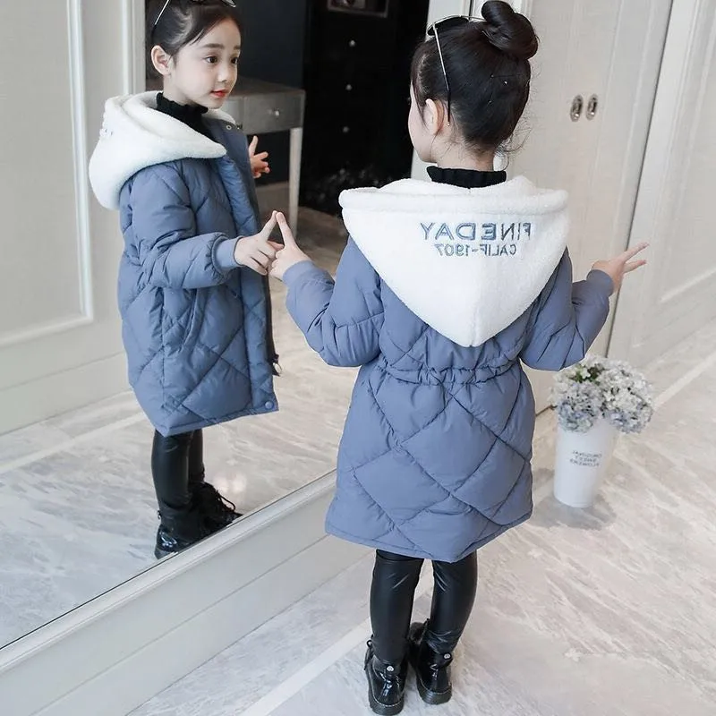 Light Blue Зимние куртки для мальчиков и девочек верхняя одежда с хлопковой подкладкой, пальто зимняя детская теплая одежда Модная парка куртка с меховым воротником для девочек возрастом от 3 до 14 лет - Цвет: Light Blue