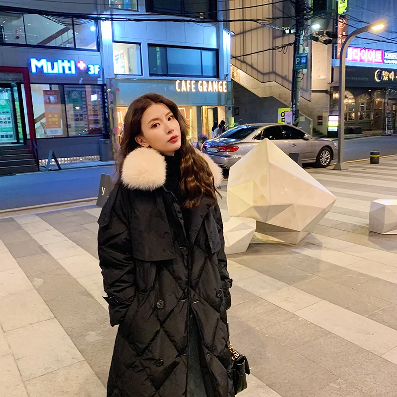 Winter Women Real Fur Collar 90% White Duck Down