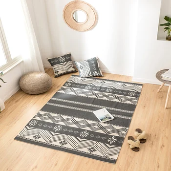 

Hand-Woven Natural Cotton and Linen Tassel Carpet Warm Living Room Sofa Coffee Table Bedroom Bedside Bay Window Balcony Absorben