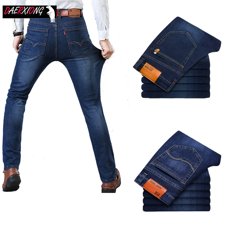 

2019 Autumn Spring Mid Weight New Business Casual Slim Fit Denim Pants Male Street Skinny Pant Stretch Jeans Plus Size 28-40