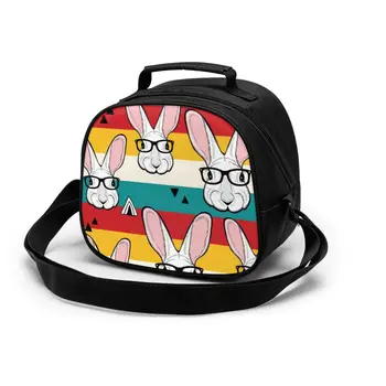 

2020 Insulated Lunch Bag Colorful Stripes And White Rabbits Thermal Cooler Picnic Food Lunch Box Bag for Kids Girls Children