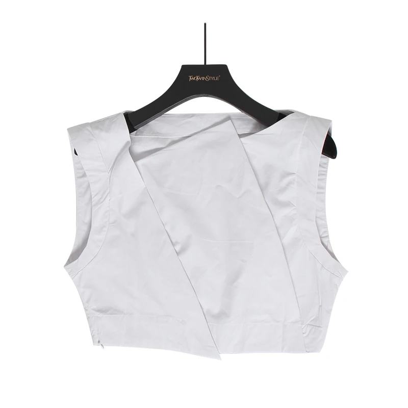 TWOTWINSTYLE, белые женские рубашки с асимметричным воротником, Корейская рубашка без рукавов, женская блузка,, летняя модная новинка