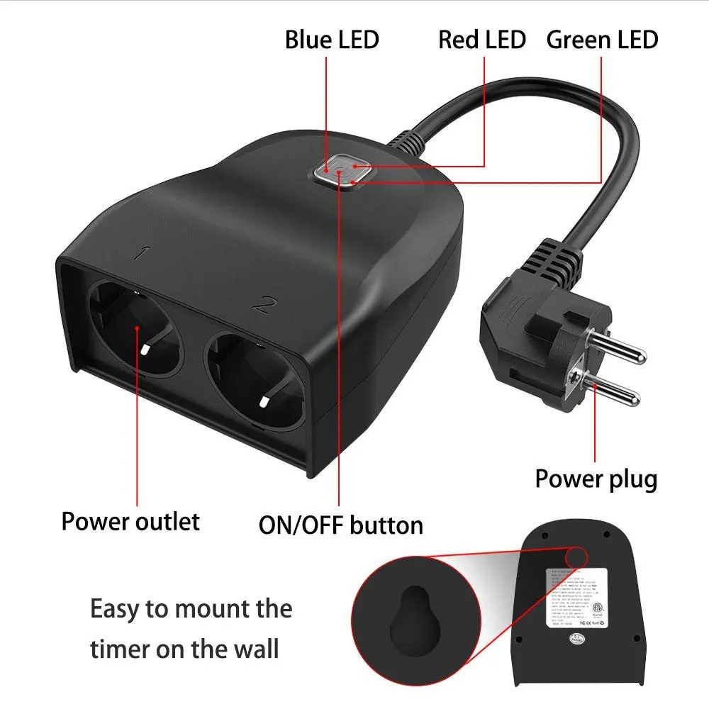 16A Heavy Duty Dual Outlet Outdoor Smart Wi-Fi Plug Timer Outlet Switch,  Compatible with Alexa and Google Assistant, Courtyard Sockets