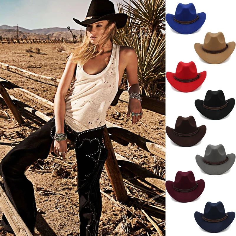

3 Sizes Parent-child Men Women Kids Western Cowboy Hats Wide Brim Panama Sunhats Fedora Caps Trilby Jazz Sombrero Travel Party