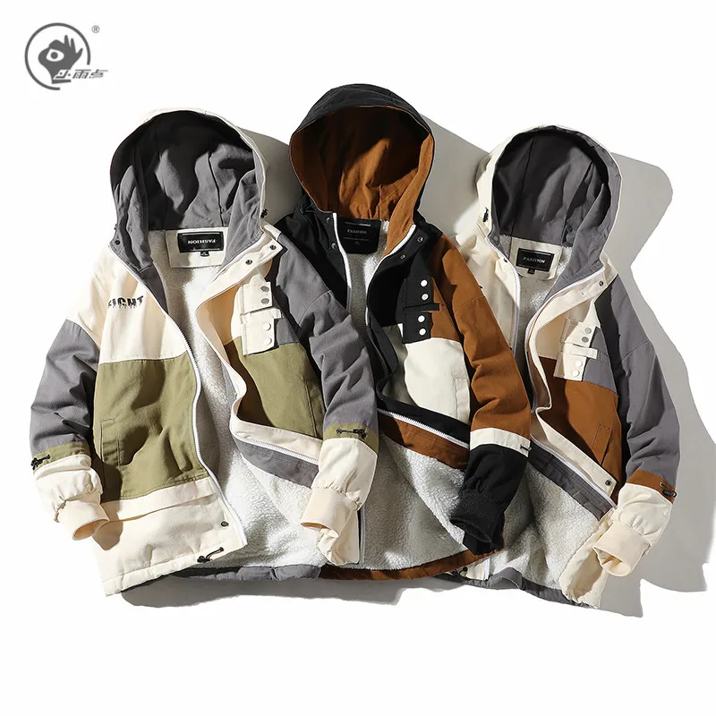 

Little Rain Winter Jacket Men Hood Plus Size Velvet Parkas Casual Fleece Coats Thick Hooded Coat Male Parka Overcoat Large 4XL