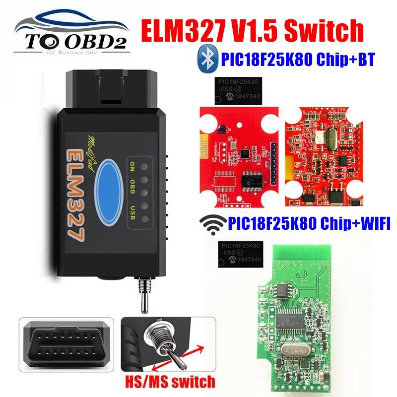 ELM327 V1.5 переключатель Bluetooth/WI-FI с PIC18F25K80 чип HS-CAN/MS-CAN для Ford FORScan ELM 327 1 5 OBD2