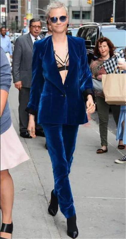 Royal Blue Velvet Suits for Women 2 Pieces Autumn Office Wear Jacket Pants with Suit Ladies Trousers and Jacket Sets Custom Made