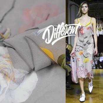 

100cm*135cm Rose Floral Fabric Pure Silk Georgette Chiffon Tissu