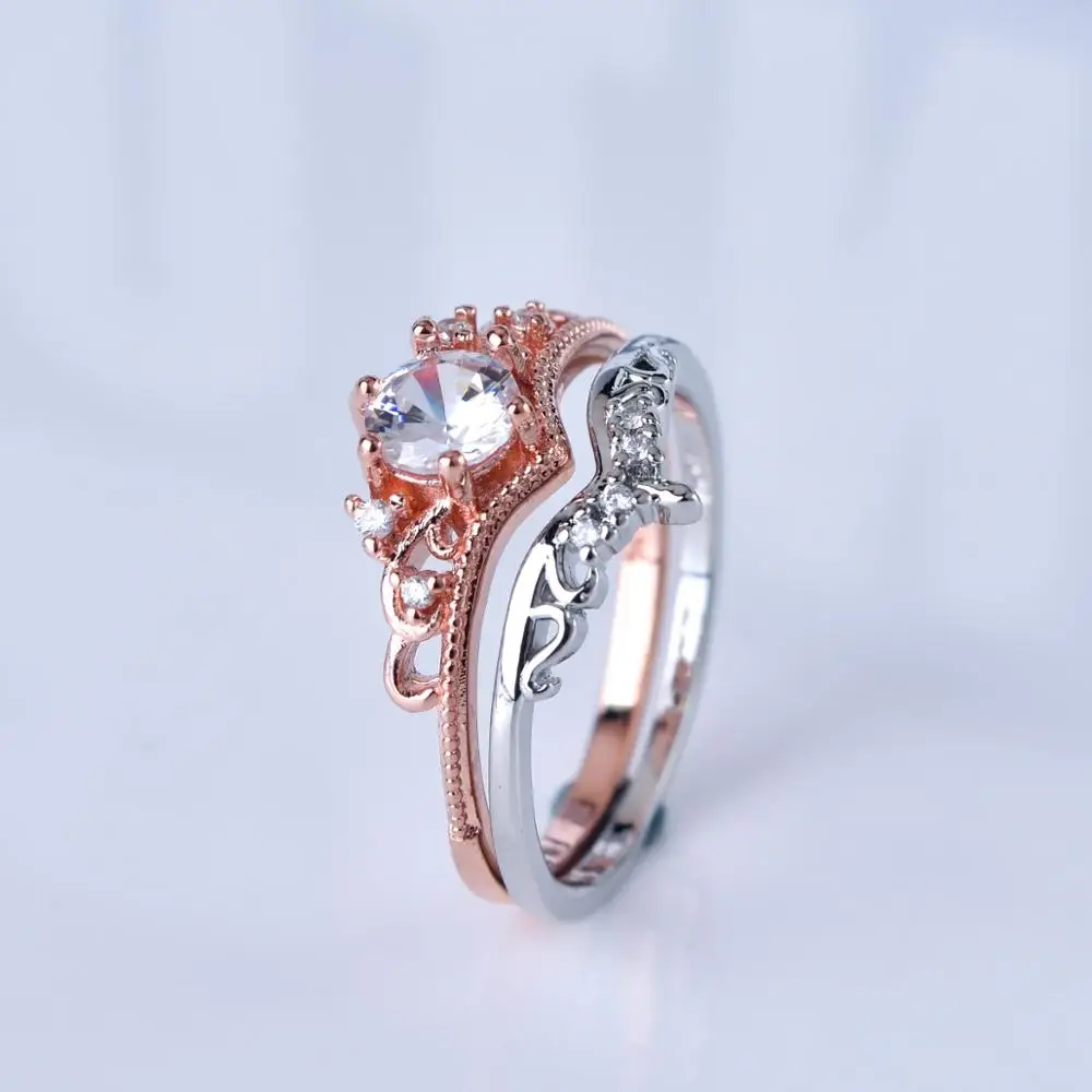 Набор колец из 2 предметов для женщин классический стиль корона с кубическим