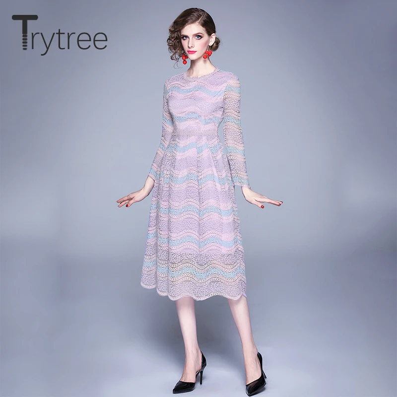 Осеннее женское платье Trytree 2020 Повседневное платье-трапеция из полиэстера с